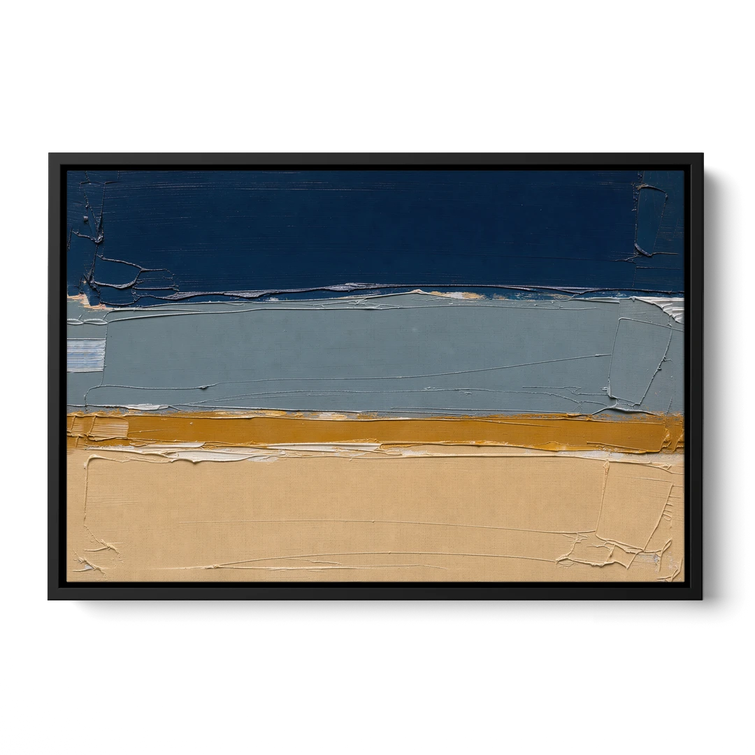 Wall Art for Office in Navy Slate and Sand - Black Framed Canvas Wall Art - Front
