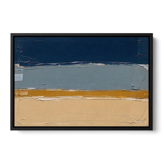 Wall Art for Office in Navy Slate and Sand - Black Framed Canvas Wall Art - Front