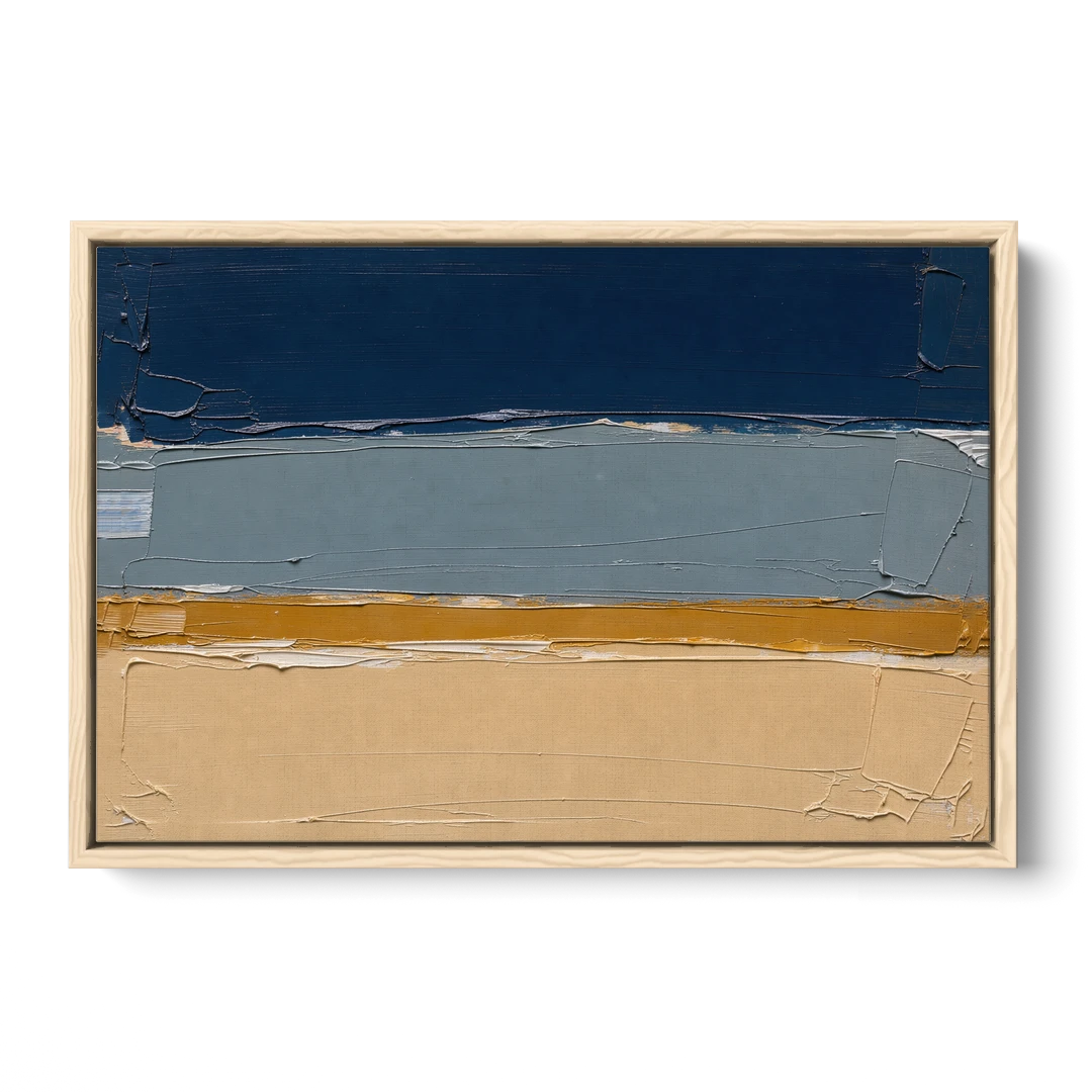 Wall Art for Office in Navy Slate and Sand - Oak Framed Canvas Wall Art - Front