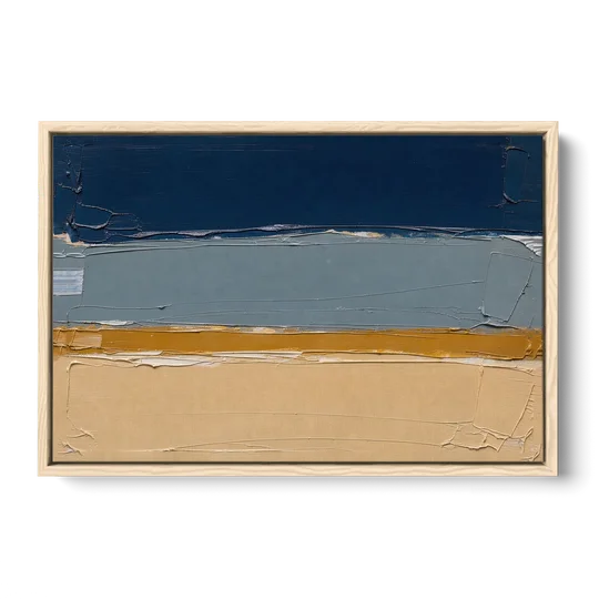 Wall Art for Office in Navy Slate and Sand - Oak Framed Canvas Wall Art - Front