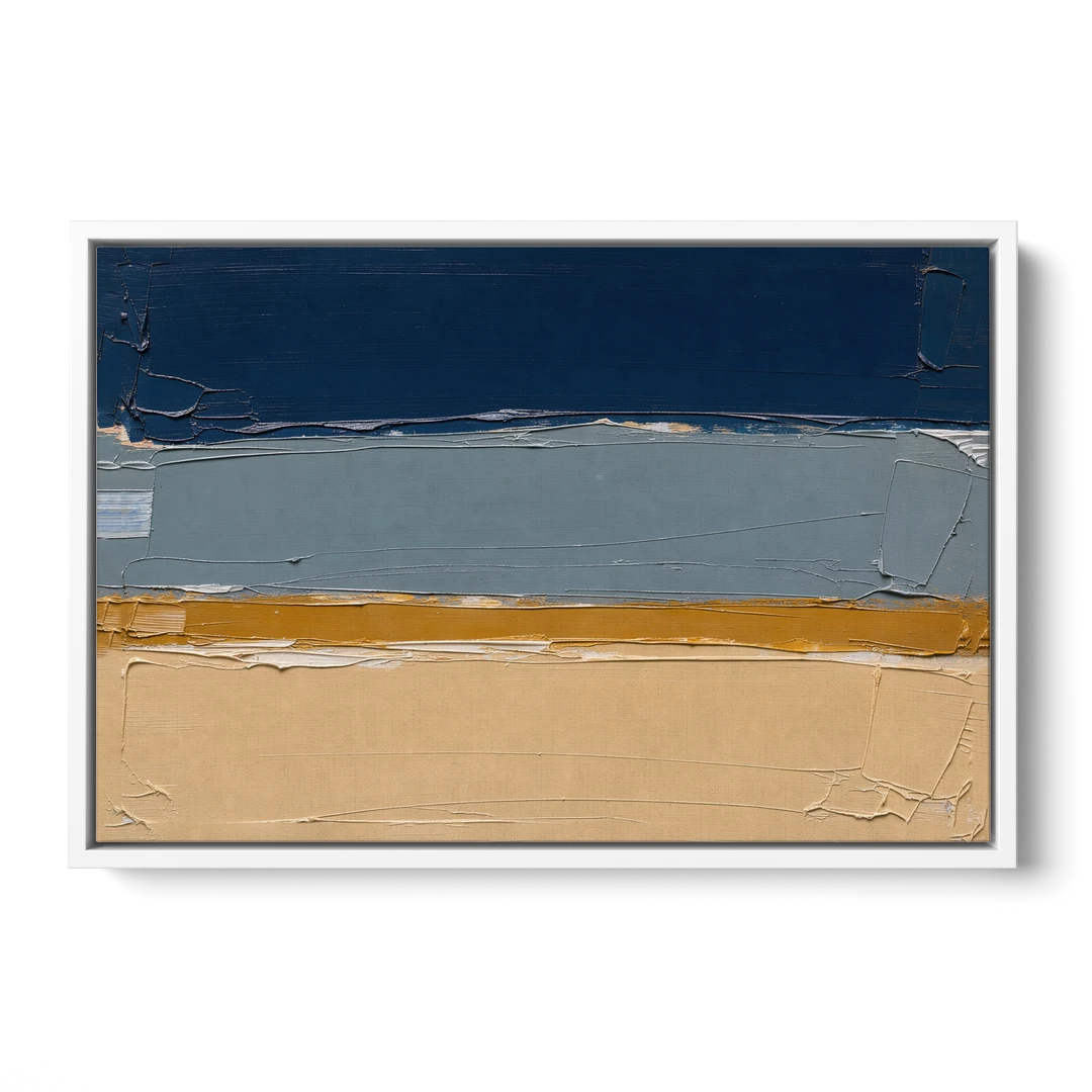 Wall Art for Office in Navy Slate and Sand - White Framed Canvas Wall Art - Front