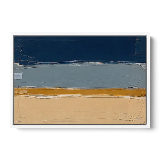 Wall Art for Office in Navy Slate and Sand - White Framed Canvas Wall Art - Front