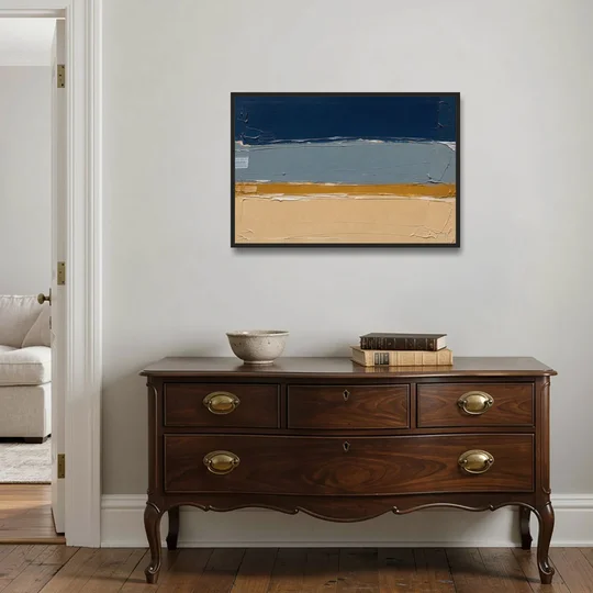 Wall Art for Office in Navy Slate and Sand - Black Framed Canvas Wall Art - Coffee Table - 36x24