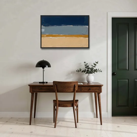 Wall Art for Office in Navy Slate and Sand - Black Framed Canvas Wall Art - Office - 36x24