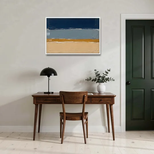 Wall Art for Office in Navy Slate and Sand - White Framed Canvas Wall Art - Office - 36x24