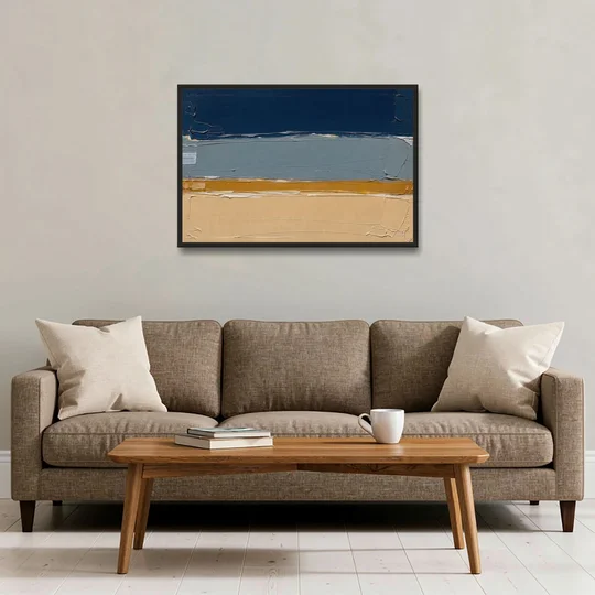 Wall Art for Office in Navy Slate and Sand - Black Framed Canvas Wall Art - Sofa - 36x24