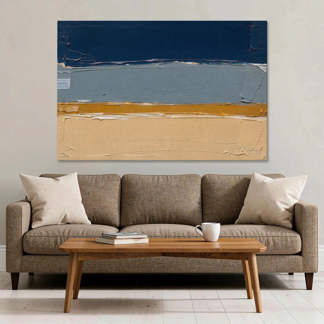 Wall Art for Office in Navy Slate and Sand - Canvas Wall Art - Sofa - 60x40