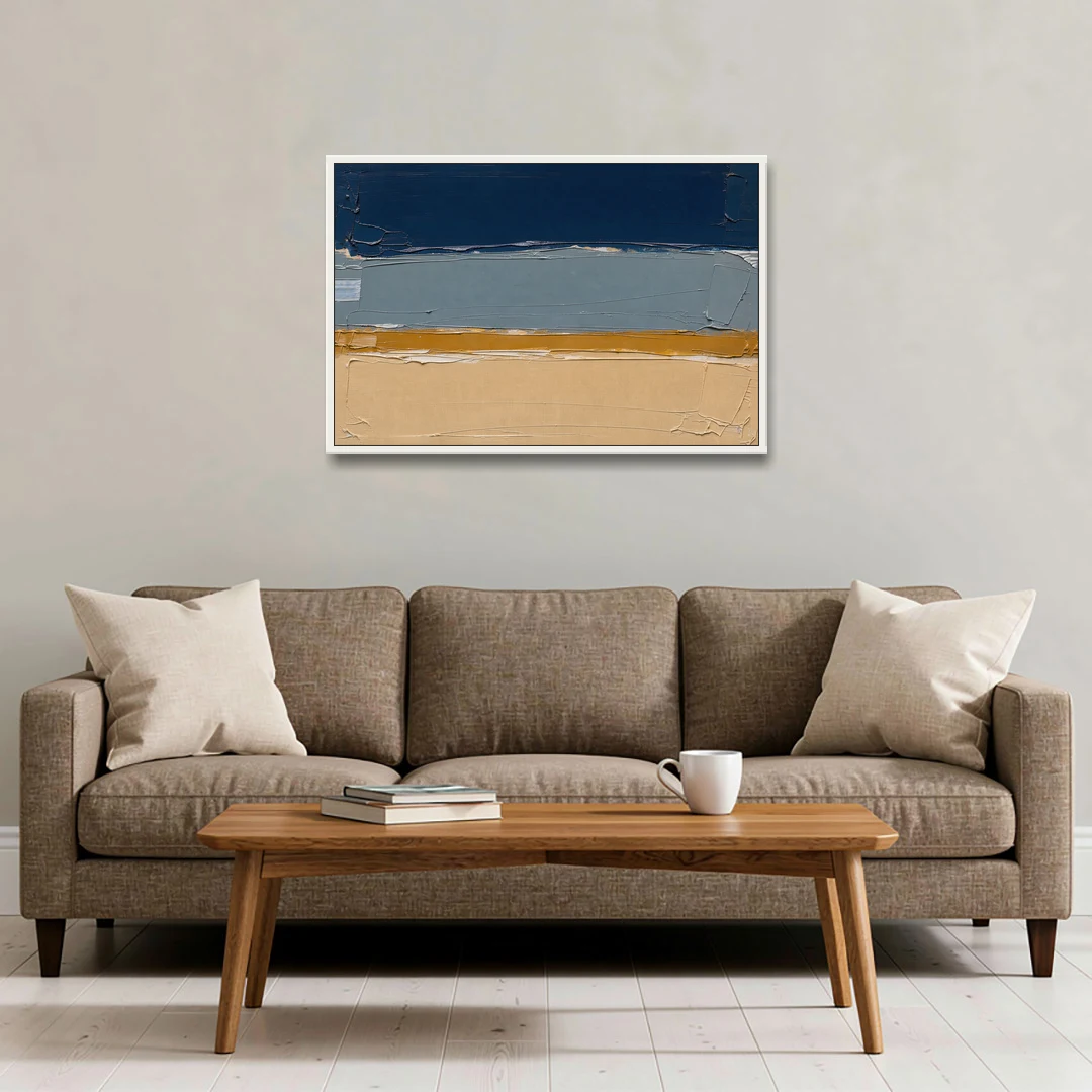 Wall Art for Office in Navy Slate and Sand - White Framed Canvas Wall Art - Sofa - 36x24