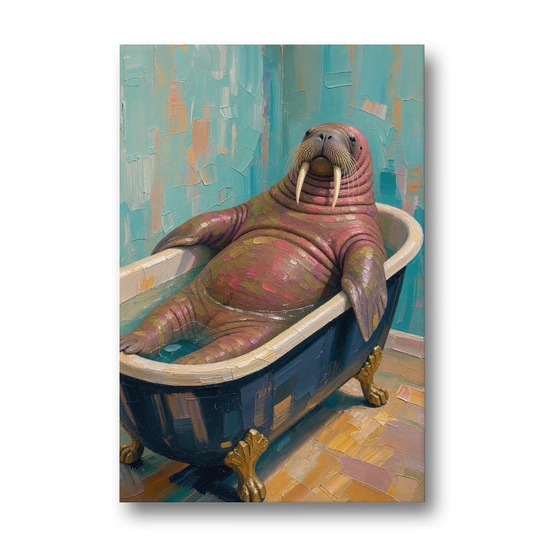 Walrus Sprawled in a Clawfoot Tub - Canvas Wall Art - Front