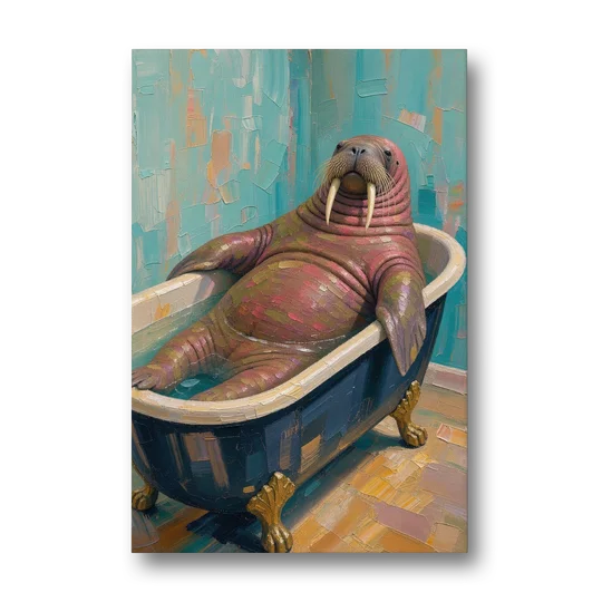 Walrus Sprawled in a Clawfoot Tub - Canvas Wall Art - Front