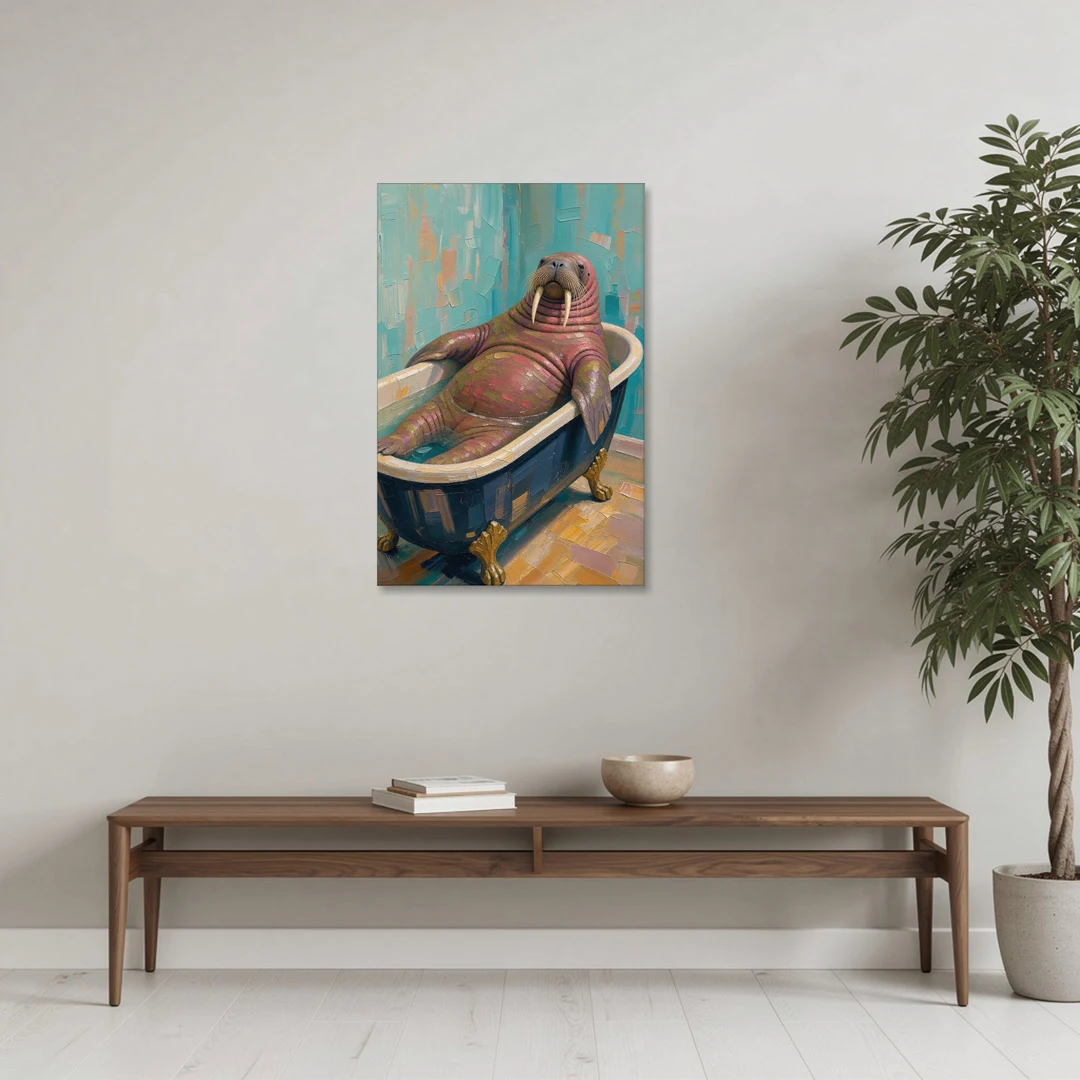 Walrus Sprawled in a Clawfoot Tub - Canvas Wall Art - Coffee Table - 24x36