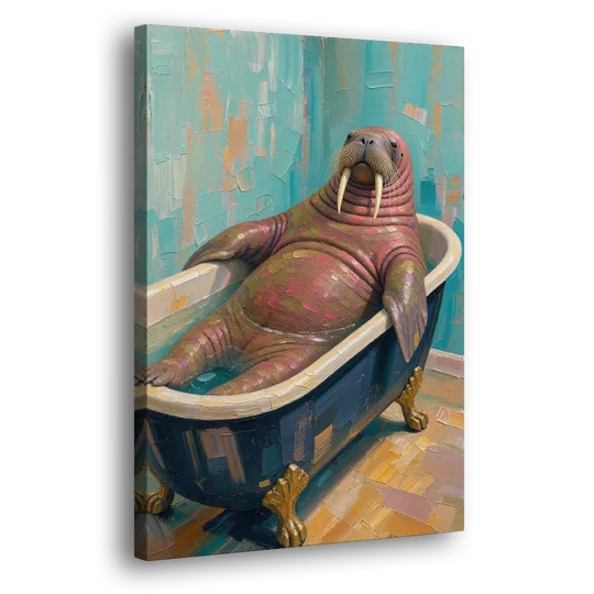 Walrus Sprawled in a Clawfoot Tub - Canvas Wall Art - Side