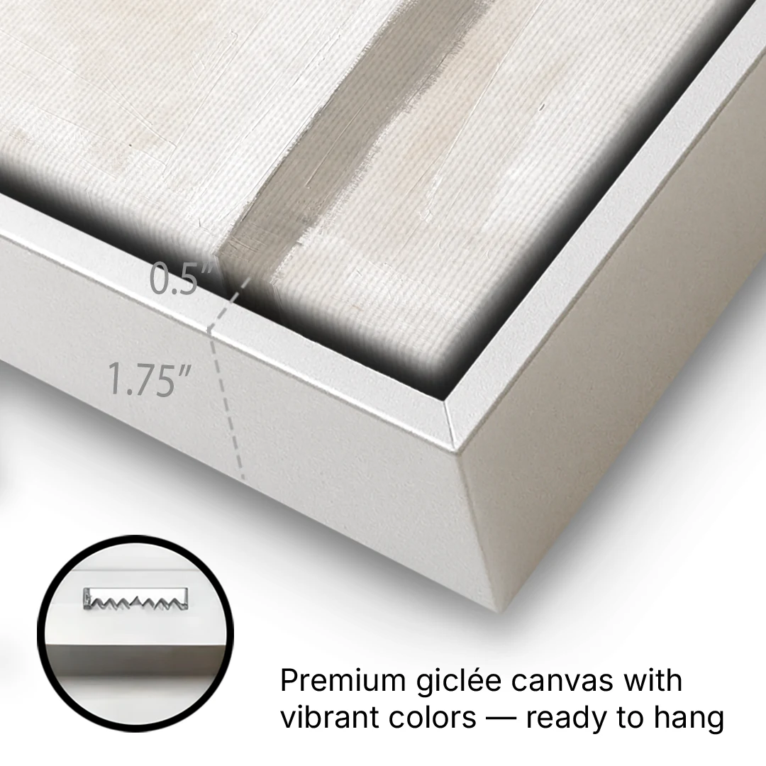 Warm Neutral Wall Art with a Floating Clay Square - White Framed Canvas Wall Art - Gallery Wrap Corner
