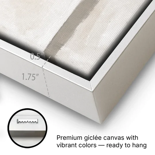 Warm Neutral Wall Art with a Floating Clay Square - White Framed Canvas Wall Art - Gallery Wrap Corner
