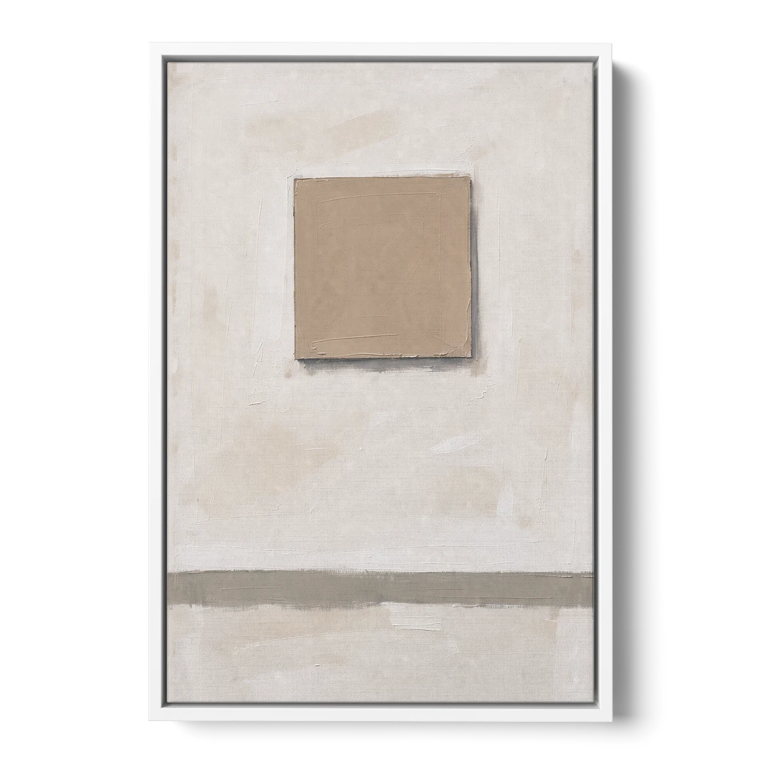 Warm Neutral Wall Art with a Floating Clay Square - White Framed Canvas Wall Art - Front