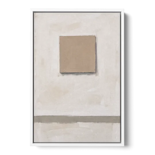Warm Neutral Wall Art with a Floating Clay Square - White Framed Canvas Wall Art - Front