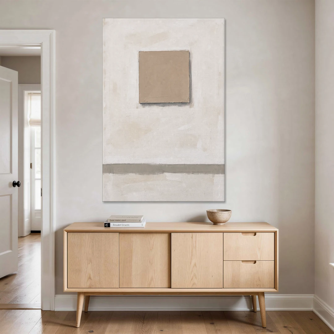 Warm Neutral Wall Art with a Floating Clay Square - Canvas Wall Art - Coffee Table - 40x60