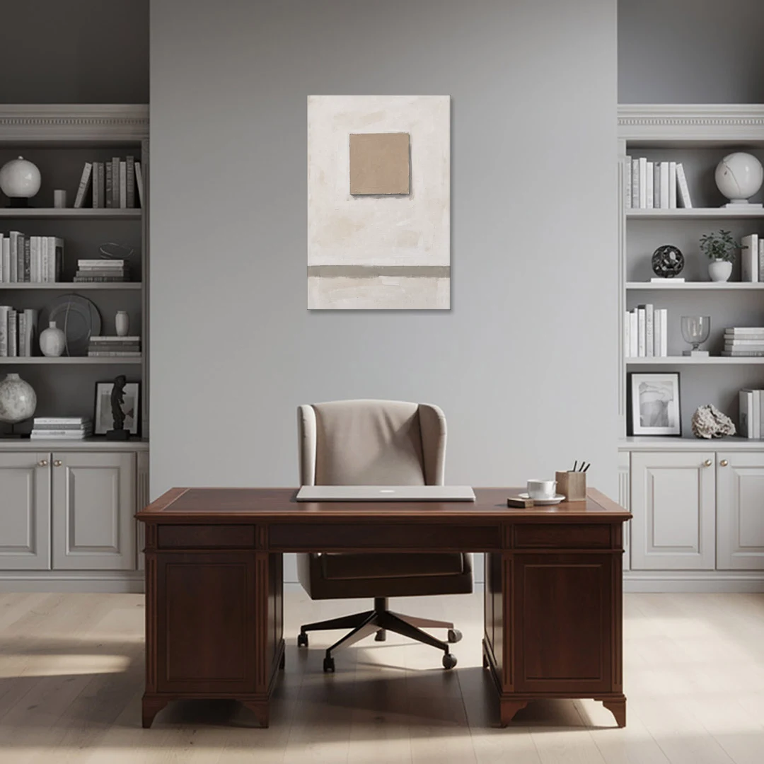 Warm Neutral Wall Art with a Floating Clay Square - Canvas Wall Art - Office - 24x36