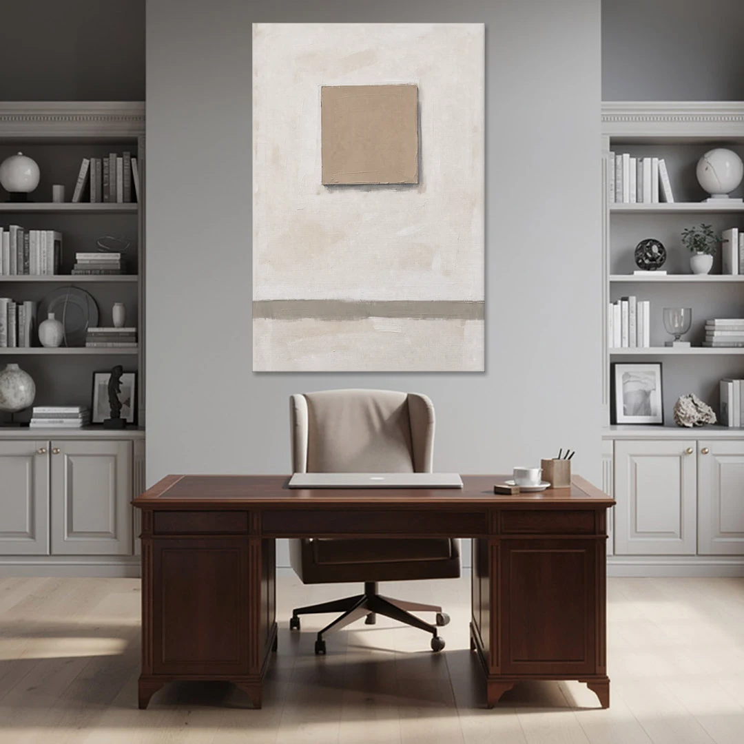 Warm Neutral Wall Art with a Floating Clay Square - Canvas Wall Art - Office - 40x60