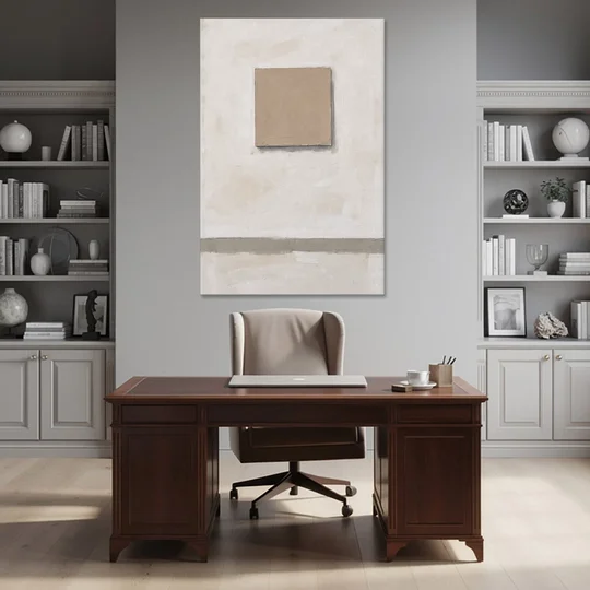 Warm Neutral Wall Art with a Floating Clay Square - Canvas Wall Art - Office - 40x60