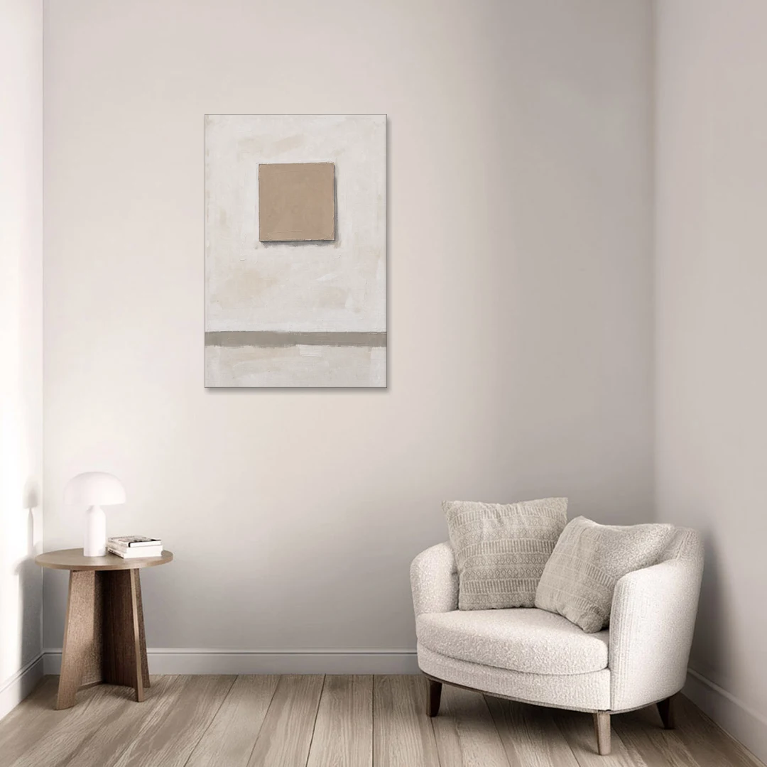 Warm Neutral Wall Art with a Floating Clay Square - Canvas Wall Art - Sofa - 24x36
