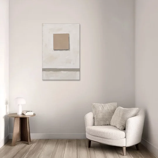Warm Neutral Wall Art with a Floating Clay Square - Canvas Wall Art - Sofa - 24x36