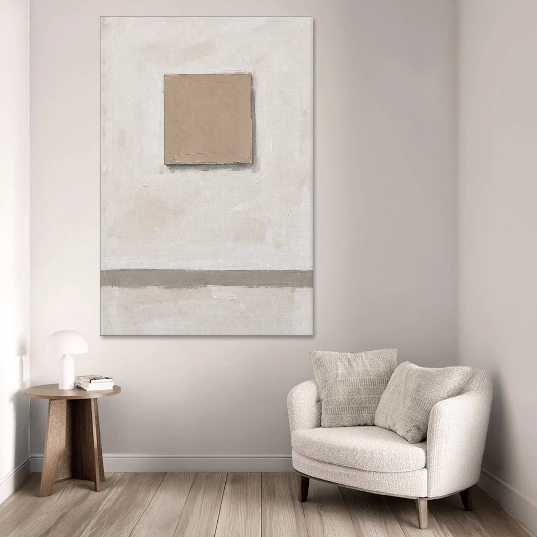 Warm Neutral Wall Art with a Floating Clay Square - Canvas Wall Art - Sofa - 40x60