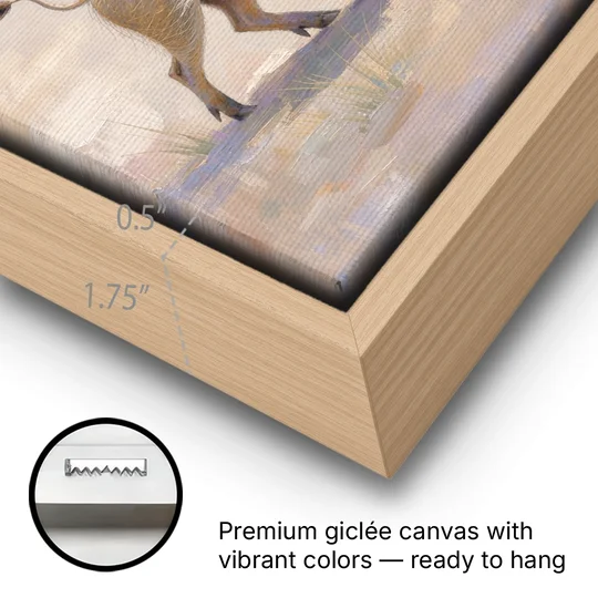 Warthog Piglet Trotting with Its Tail Held High - Oak Framed Canvas Wall Art - Gallery Wrap Corner