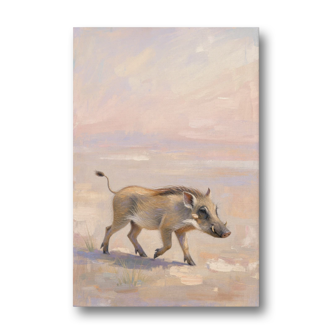Warthog Piglet Trotting with Its Tail Held High - Canvas Wall Art - Front