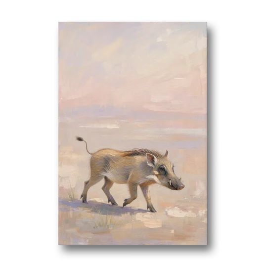 Warthog Piglet Trotting with Its Tail Held High - Canvas Wall Art - Front