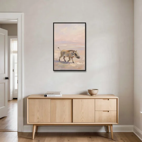 Warthog Piglet Trotting with Its Tail Held High - Black Framed Canvas Wall Art - Coffee Table - 24x36