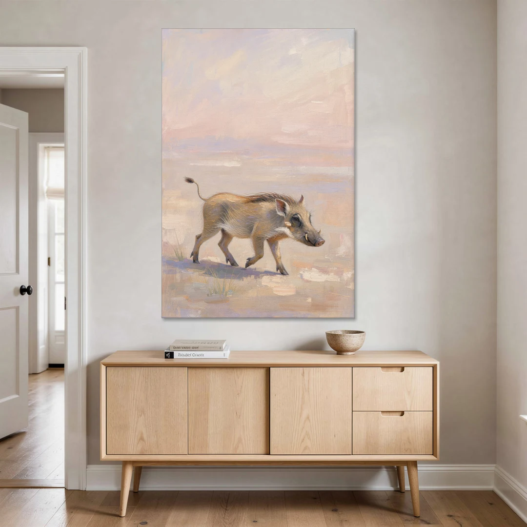 Warthog Piglet Trotting with Its Tail Held High - Canvas Wall Art - Coffee Table - 40x60