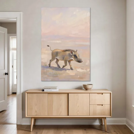 Warthog Piglet Trotting with Its Tail Held High - Canvas Wall Art - Coffee Table - 40x60