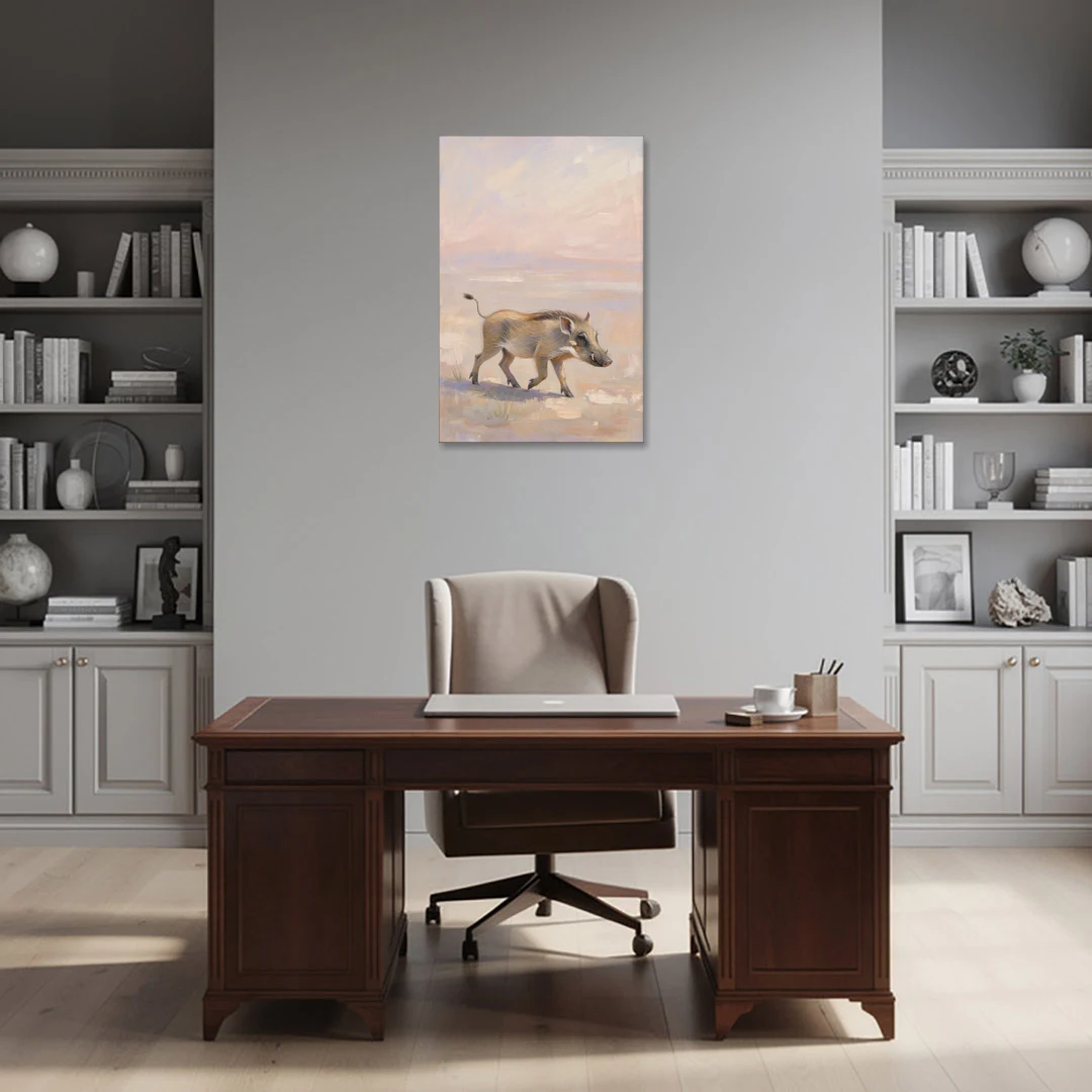 Warthog Piglet Trotting with Its Tail Held High - Canvas Wall Art - Office - 24x36