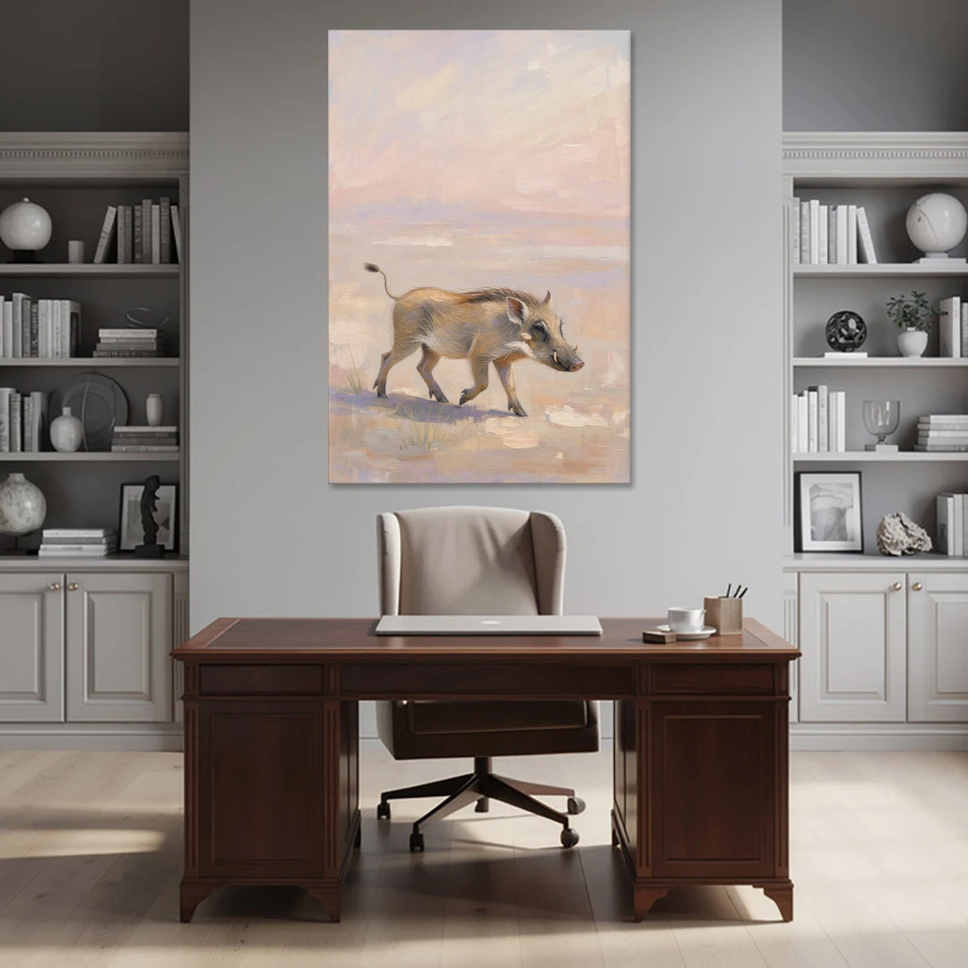 Warthog Piglet Trotting with Its Tail Held High - Canvas Wall Art - Office - 40x60