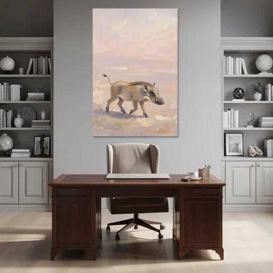 Warthog Piglet Trotting with Its Tail Held High - Canvas Wall Art - Office - 40x60