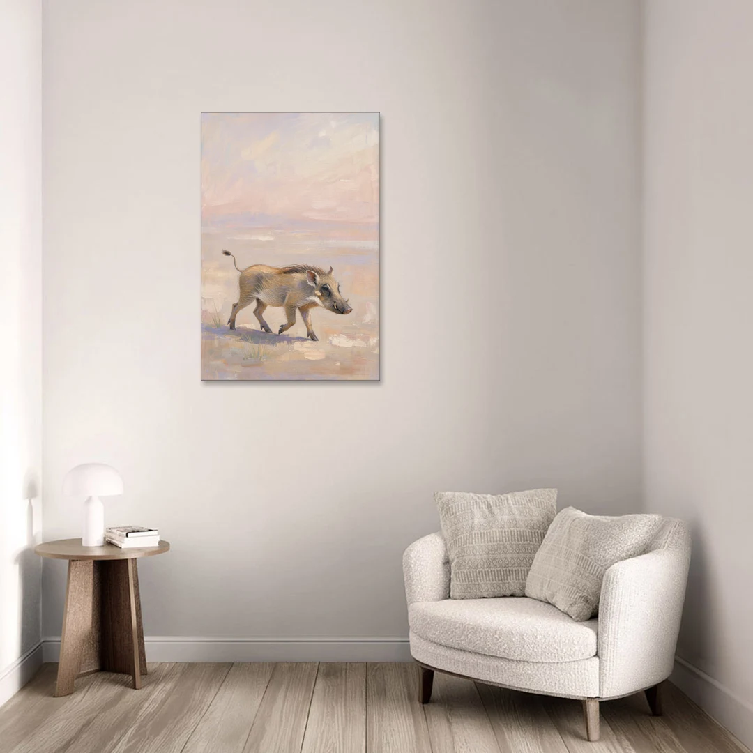 Warthog Piglet Trotting with Its Tail Held High - Canvas Wall Art - Sofa - 24x36