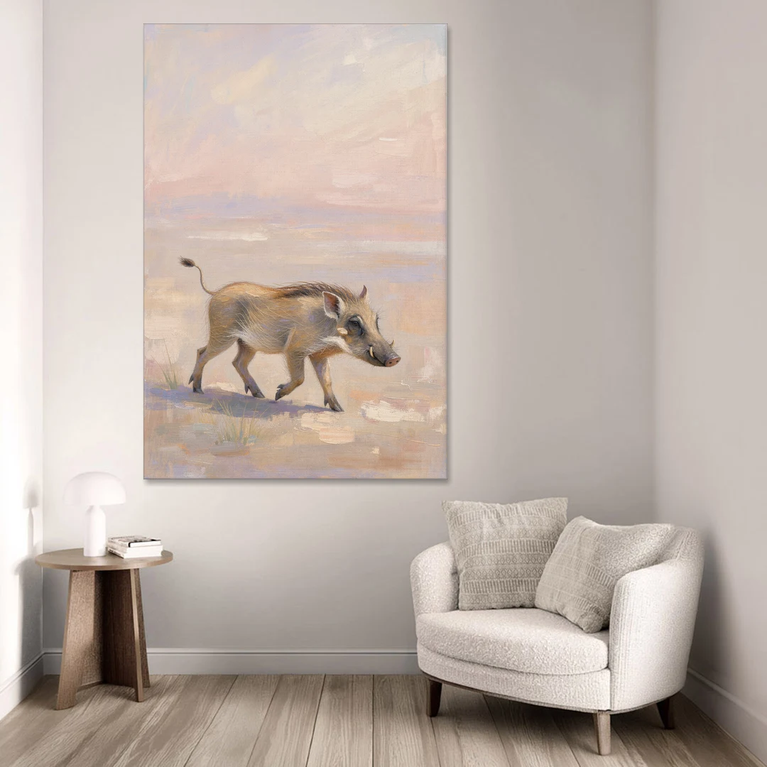 Warthog Piglet Trotting with Its Tail Held High - Canvas Wall Art - Sofa - 40x60