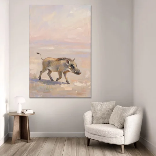 Warthog Piglet Trotting with Its Tail Held High - Canvas Wall Art - Sofa - 40x60