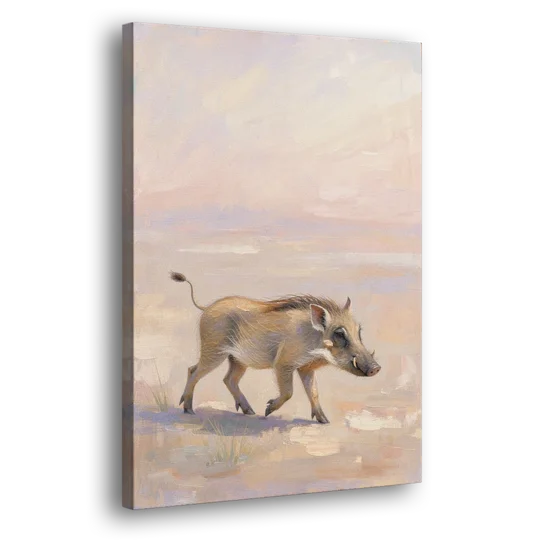 Warthog Piglet Trotting with Its Tail Held High - Canvas Wall Art - Side