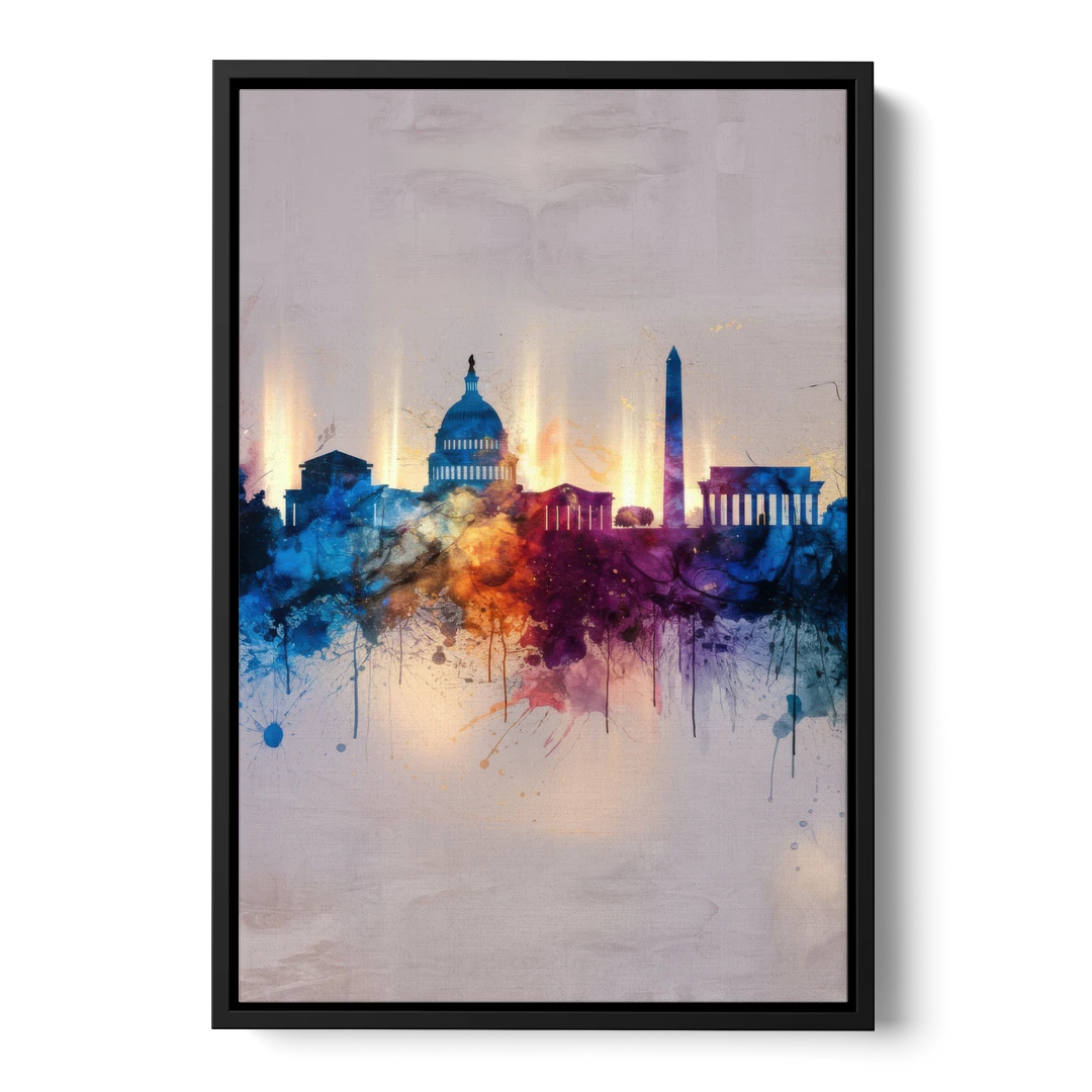 Washington Cityscapes - Black Framed Canvas Wall Art - Front