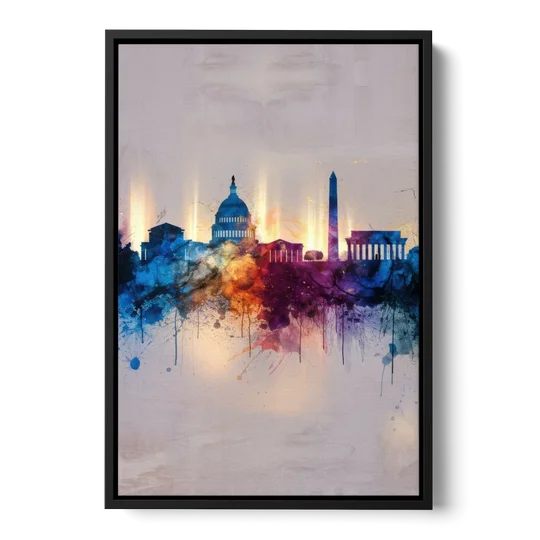 Washington Cityscapes - Black Framed Canvas Wall Art - Front