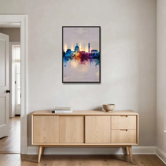 Washington Cityscapes - Black Framed Canvas Wall Art - Coffee Table - 24x36