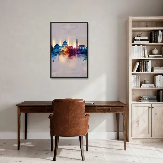 Washington Cityscapes - Black Framed Canvas Wall Art - Office - 24x36