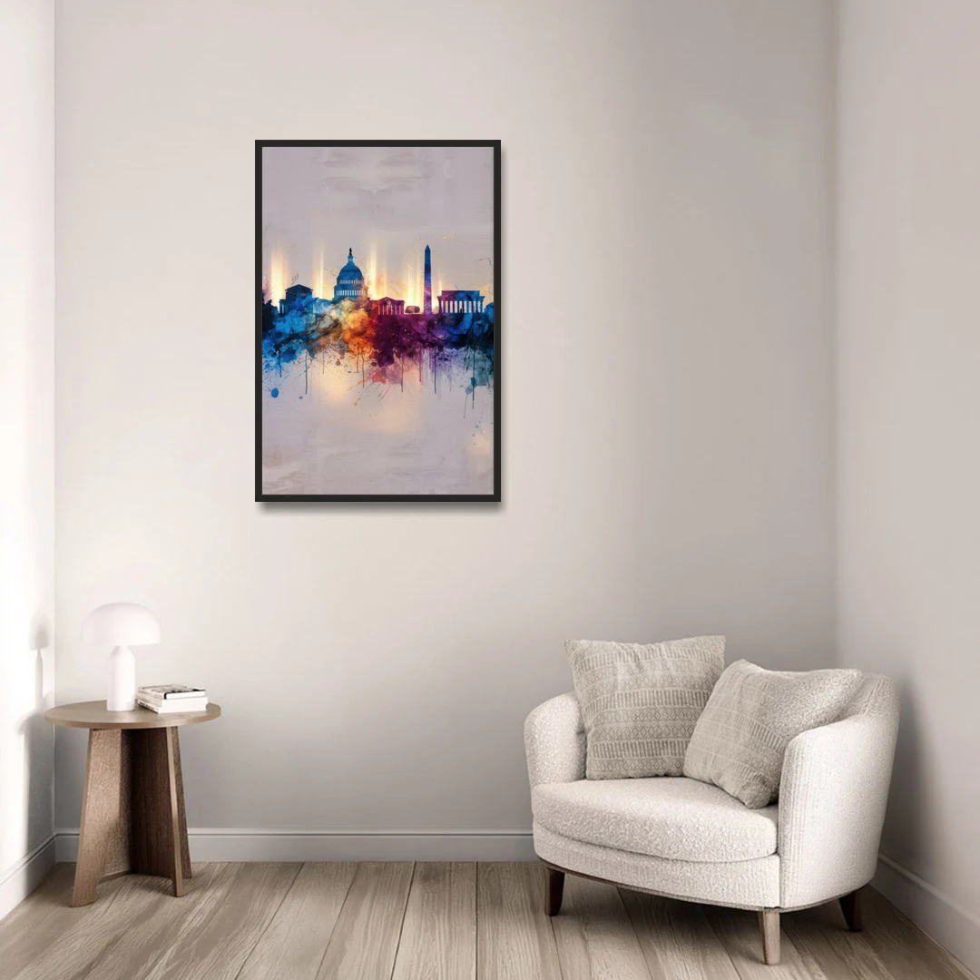 Washington Cityscapes - Black Framed Canvas Wall Art - Sofa - 24x36