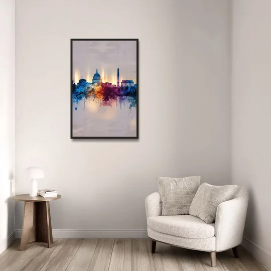 Washington Cityscapes - Black Framed Canvas Wall Art - Sofa - 24x36