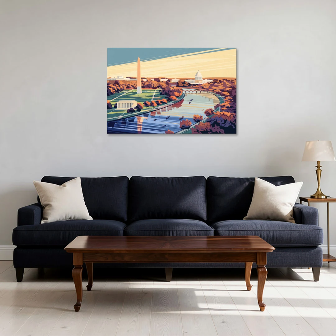 Washington Dc Aerial View - Canvas Wall Art - Sofa - 36x24