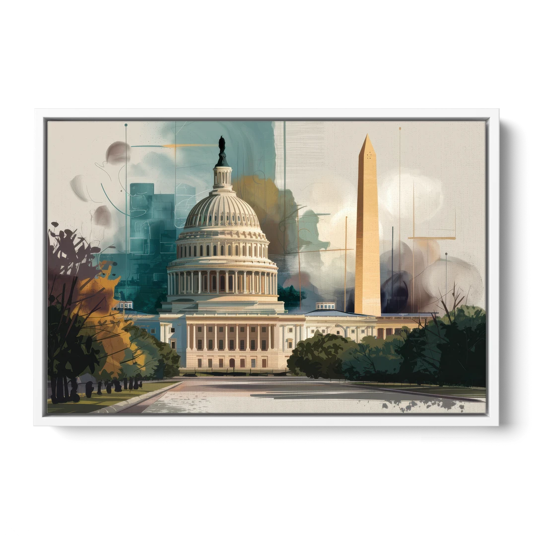 Washington Dc Architecture - White Framed Canvas Wall Art - Front