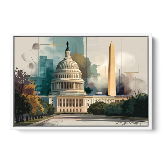 Washington Dc Architecture - White Framed Canvas Wall Art - Front