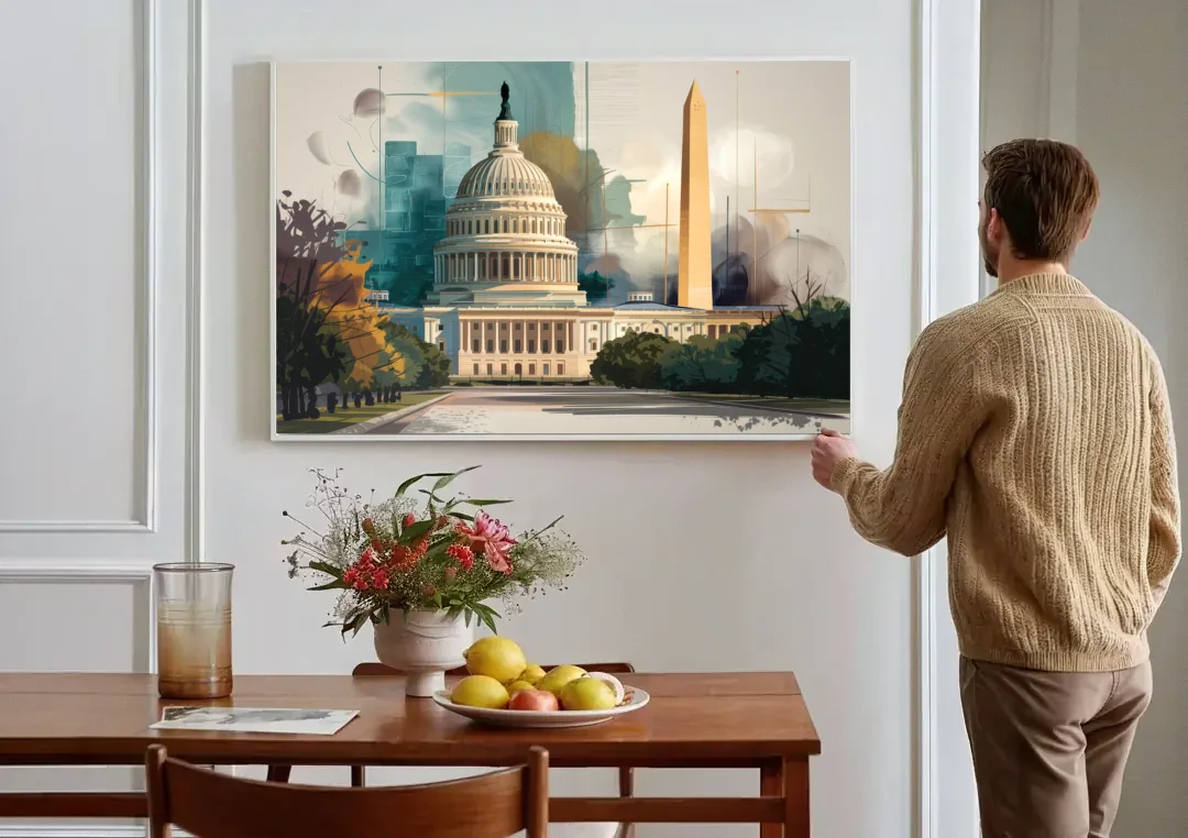 Washington Dc Architecture canvas wall art above a dining table